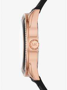 Montre Jessa surdimensionnée de ton or rose à bracelet en silicone gaufré à logo