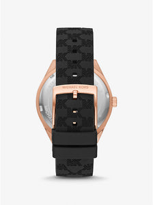 Montre Jessa surdimensionnée de ton or rose à bracelet en silicone gaufré à logo